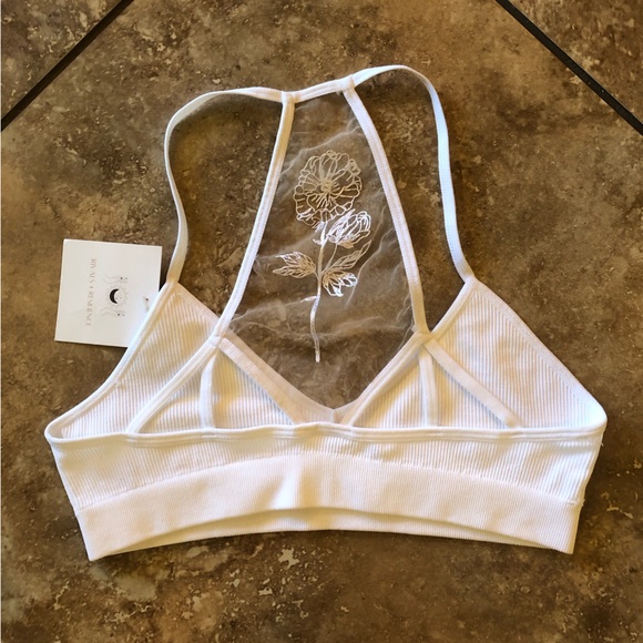 NWT white flower bloom tattoo mesh bralette - Picture 3 of 8